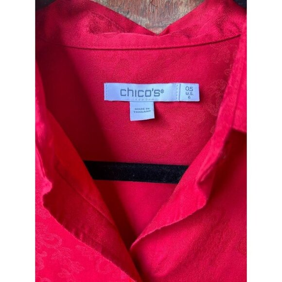 Chico's Red Long Sleeve Button-Up Shirt Size‎ 6 Cotton & Polyester Blend - Picture 2 of 7